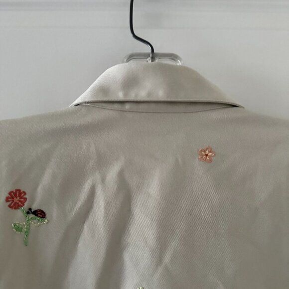 Vintage Alfred Dunner Tan Flower Embroidered Windbreaker Zip Jacket Plus Size 16 - Picture 9 of 16